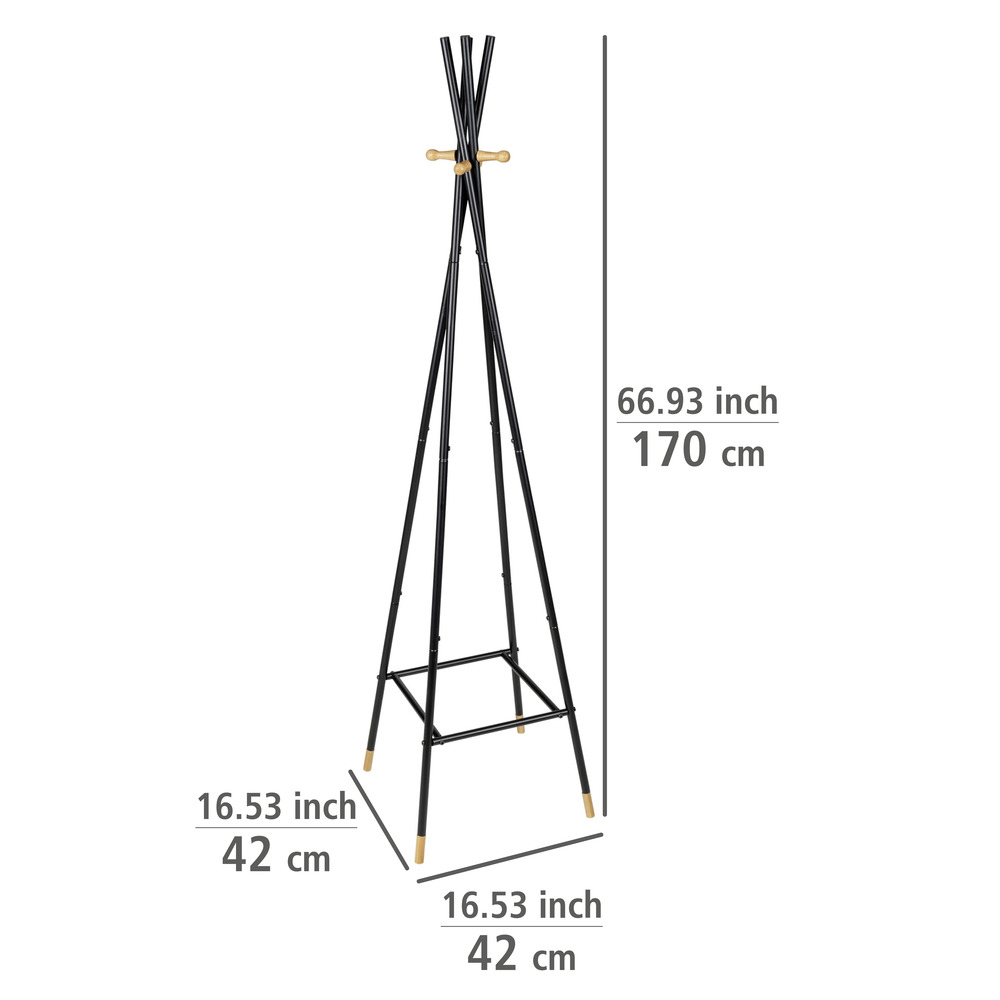 Standgarderobe mit vier Haken Mod. Loft  aus Stahlrohr und FSC®-zertifiziertem Bambus