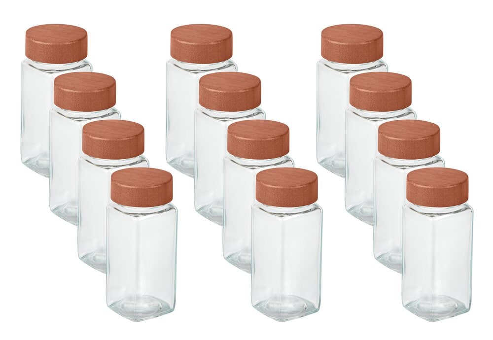Gewürzstreuer Anni 120ml, transparent, Glas, Deckel braun, 4,5 x 10,5 x 4,5 cm FSC-zert. Bambusdeckel