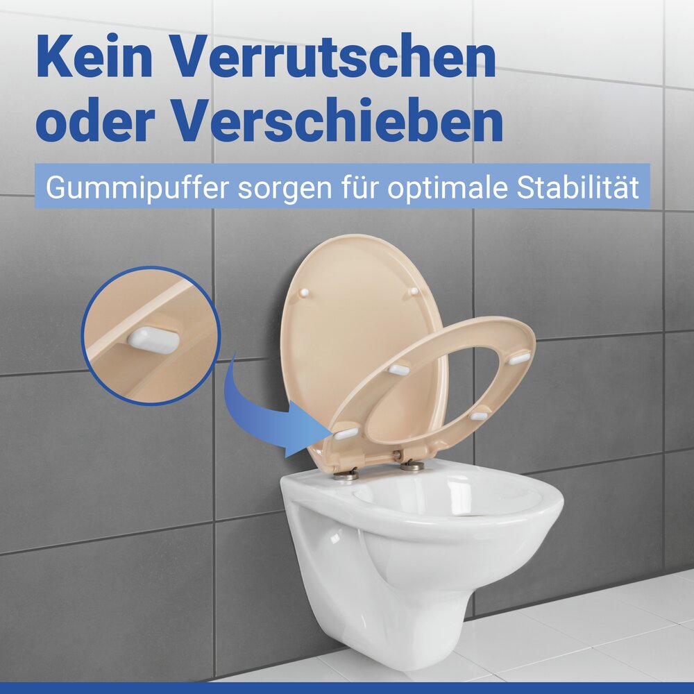 Abattant WC Premium Ottana beige Easy-Close  abaissement automatique, fixation Fix-Clip hygiénique en acier inox, antibactérien