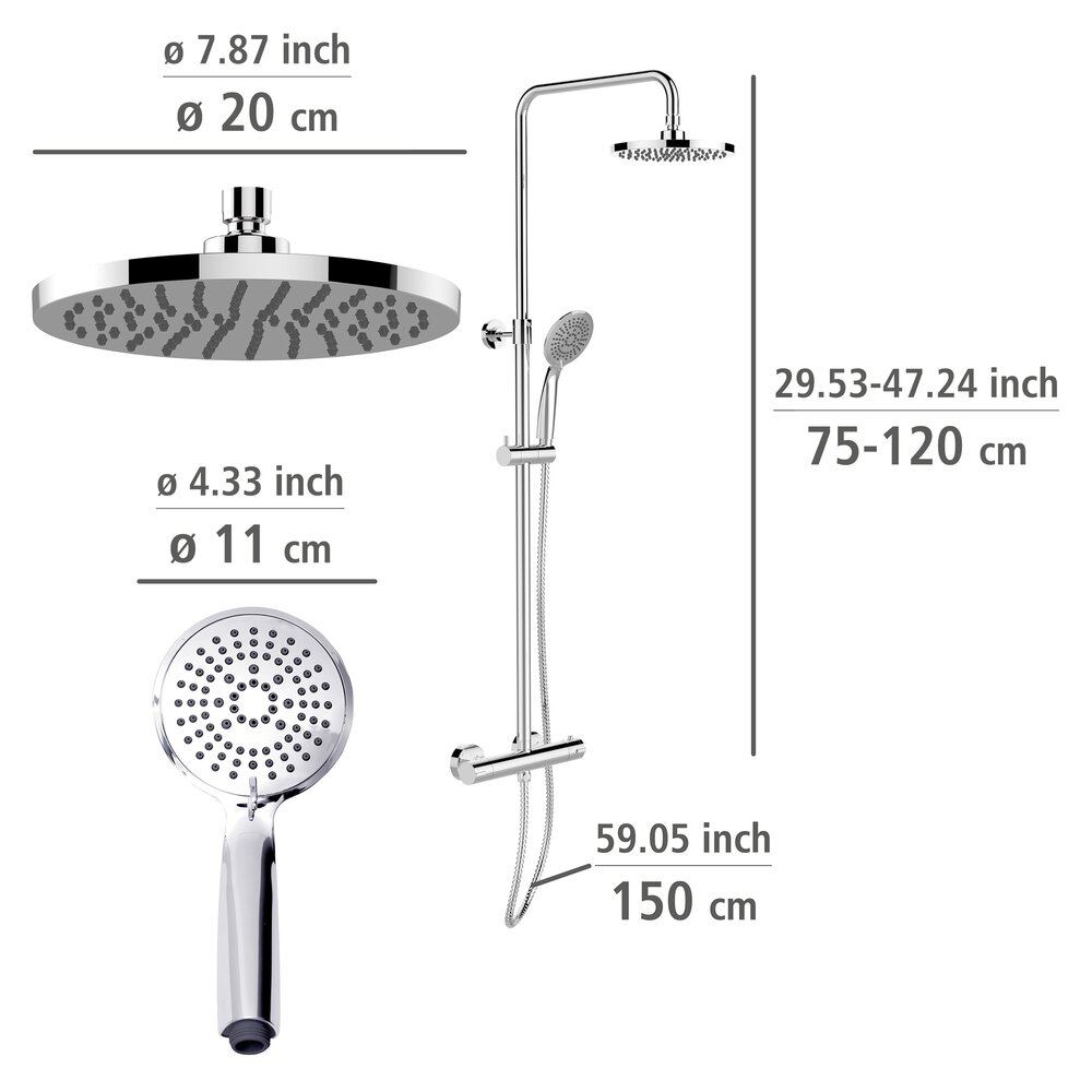 Young Eco douchesysteem met chromen thermostatische mengkraan