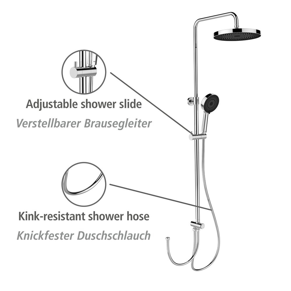 Ensemble pommeau, barre de douche et flexible Softwater  couleur chrome, raccordement facile