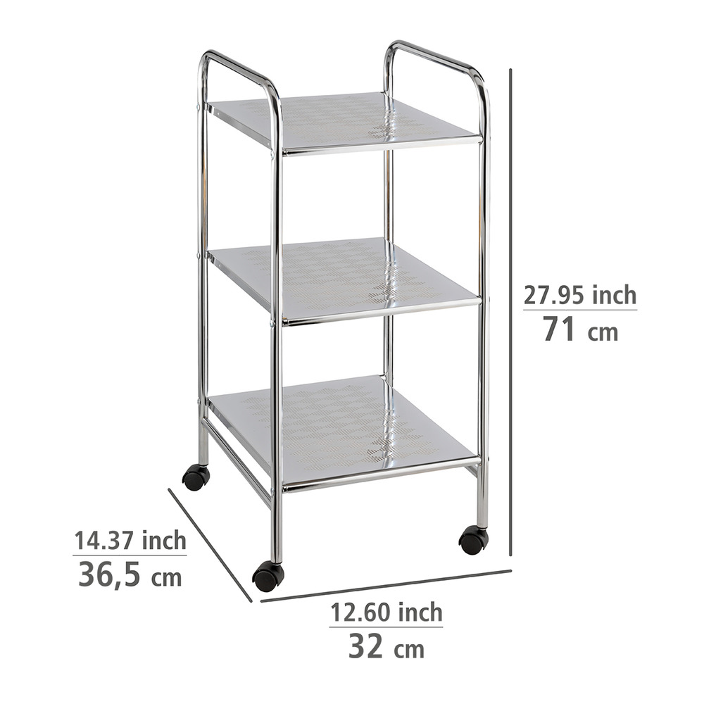 Badwagen Sando, 3 Etagen  aus Metall in glänzender Chrom-Optik