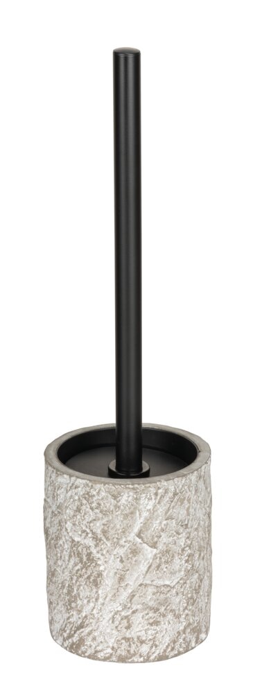 WC-Garnitur Mod. Albacete, grau, Zement, Edelstahl, 10,5x37,5 cm flexible Kunststoffabdeckung in schwarz