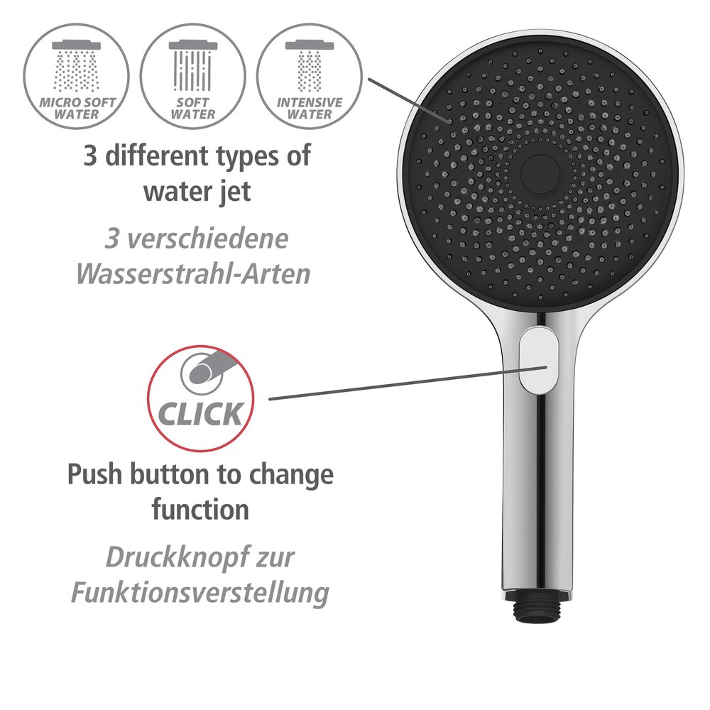 Ensemble pommeau, barre de douche et flexible Softwater  couleur chrome, raccordement facile