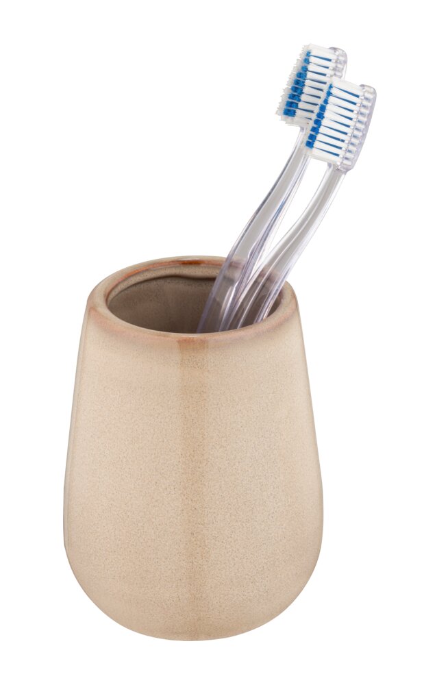 Zahnputzbecher Mod. Sirmione, beige, Keramik, 8x10.5 cm  ideal für stilvolle Badezimmer