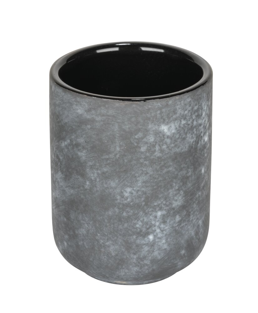 Zahnputzbecher Mod. Sacile, grau/schwarz, Keramik, Ø7.5x10 cm  in Beton-Optik, robustes Design