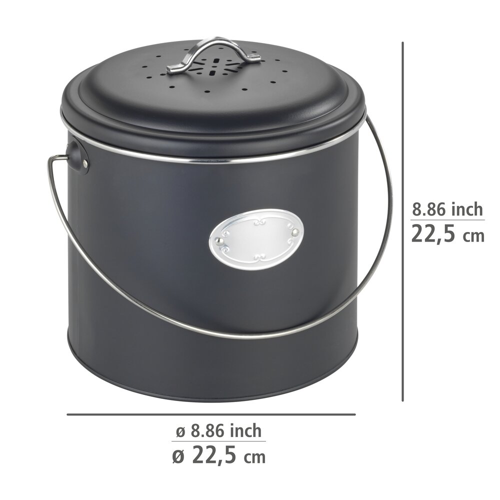 Seau à compost Mod. Nero 6 L  avec 3 filtres à charbon actif de rechange