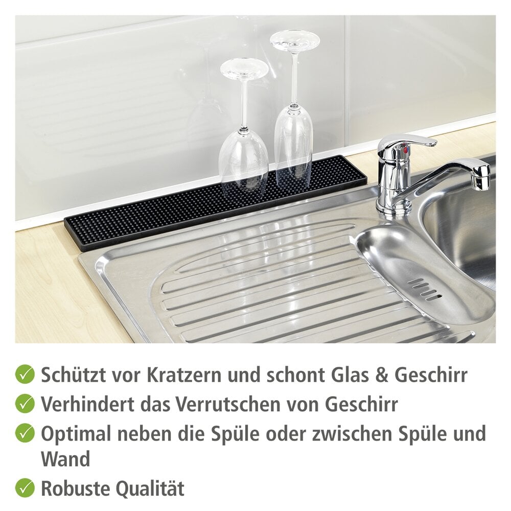 Abtropfmatte Mod. Slim 8 x 42 cm, Schwarz schmal & platzsparend an der Spüle