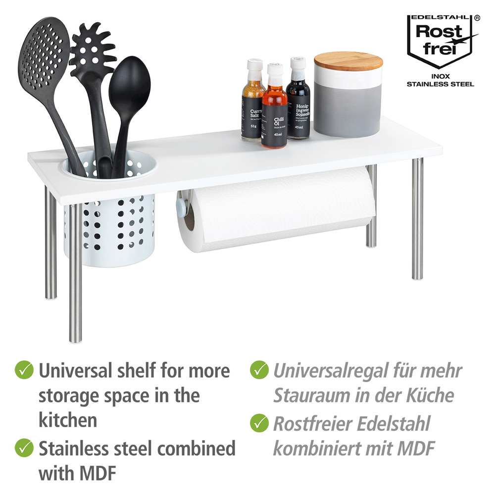 Universalregal mit Rollenhalter Blanco  Küchenregal mit Halterung für Küchenrolle und Utensilienhalter