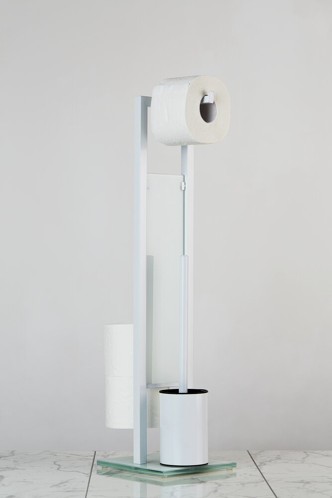 Stand WC-Garnitur Mod. Rivalta Weiß  integrierter Toilettenpapierhalter und WC-Bürstenhalter