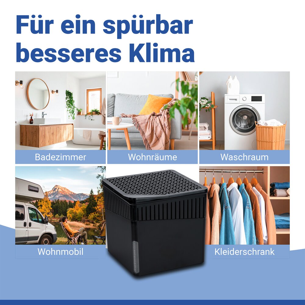 Luchtontvochtiger Mod. Cube Zwart 1000 g, 4 navullingen