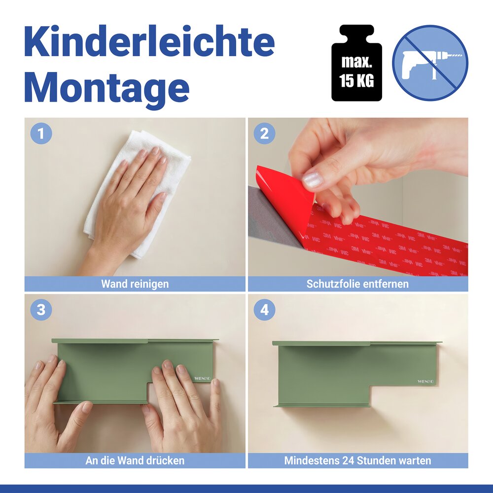 Turbo-Loc® Toilettenpapierhalter mit Ablage Mod. Lizan Grün  Befestigen ohne Bohren