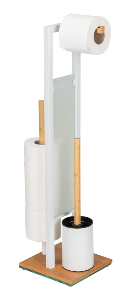 Garniture WC sur pied Mod. Rivalta, bambou/blanc, verre, 18x70x23 cm  avec porte-rouleau de rechange