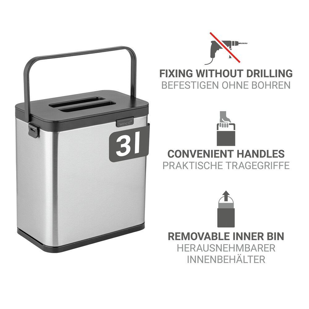 Abfallsammler Mod. Colin 3L, silber, Edelstahl/Kunststoff  mit Anti-Fingerprint-Finish