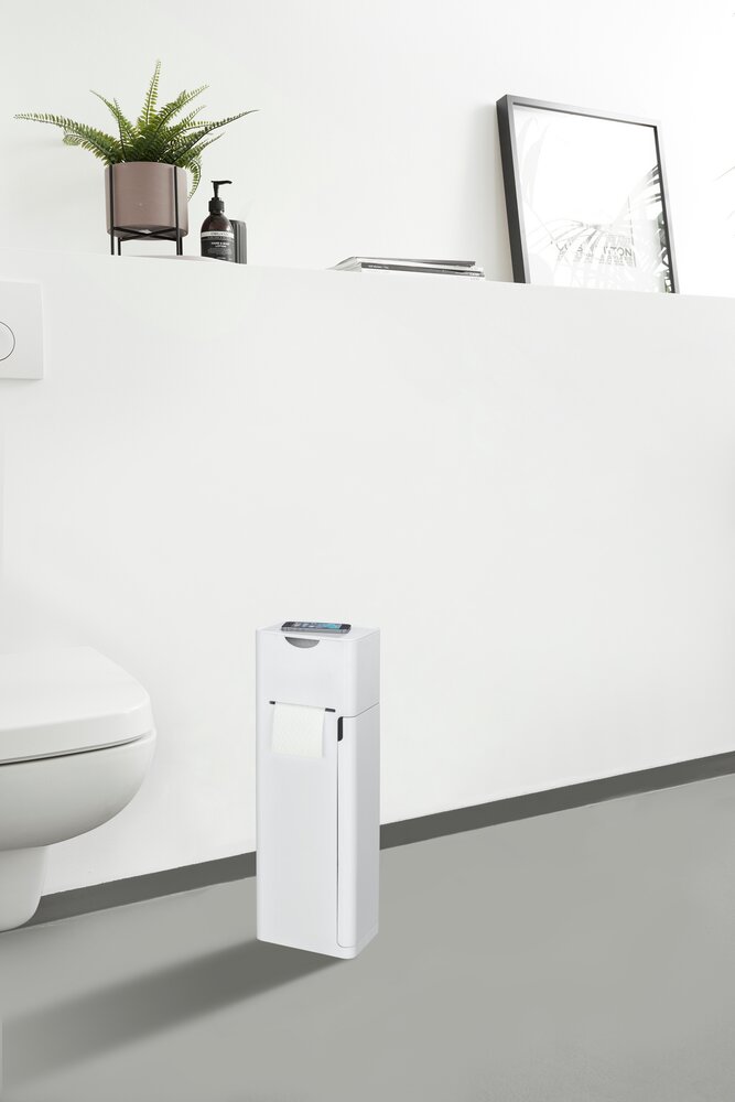 Stand WC-Garnitur Mod. Imon 6 in 1 Weiß matt  integrierter Toilettenpapierhalter, WC-Bürstenhalter, Ersatzrollenhalter, Stauraumfächer und Ablage