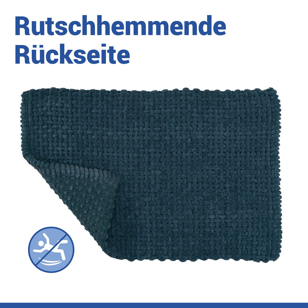 Tapis de bain Mod. Covelo bleu foncé, 50 x 80 cm  antidérapant et lavable jusqu'à 30 °C