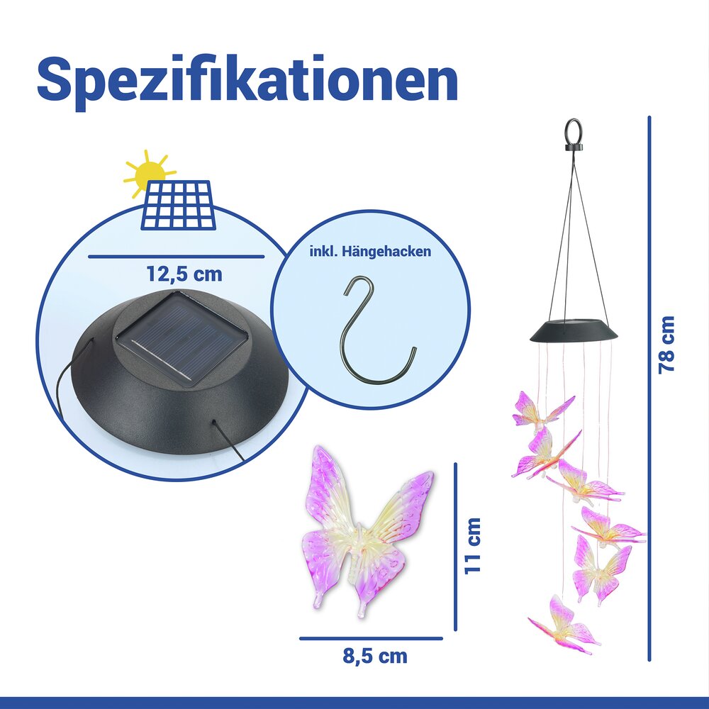 LED Windspiel Mod. Schmetterling Solar, 2er Set  dekorative Gartenbeleuchtung