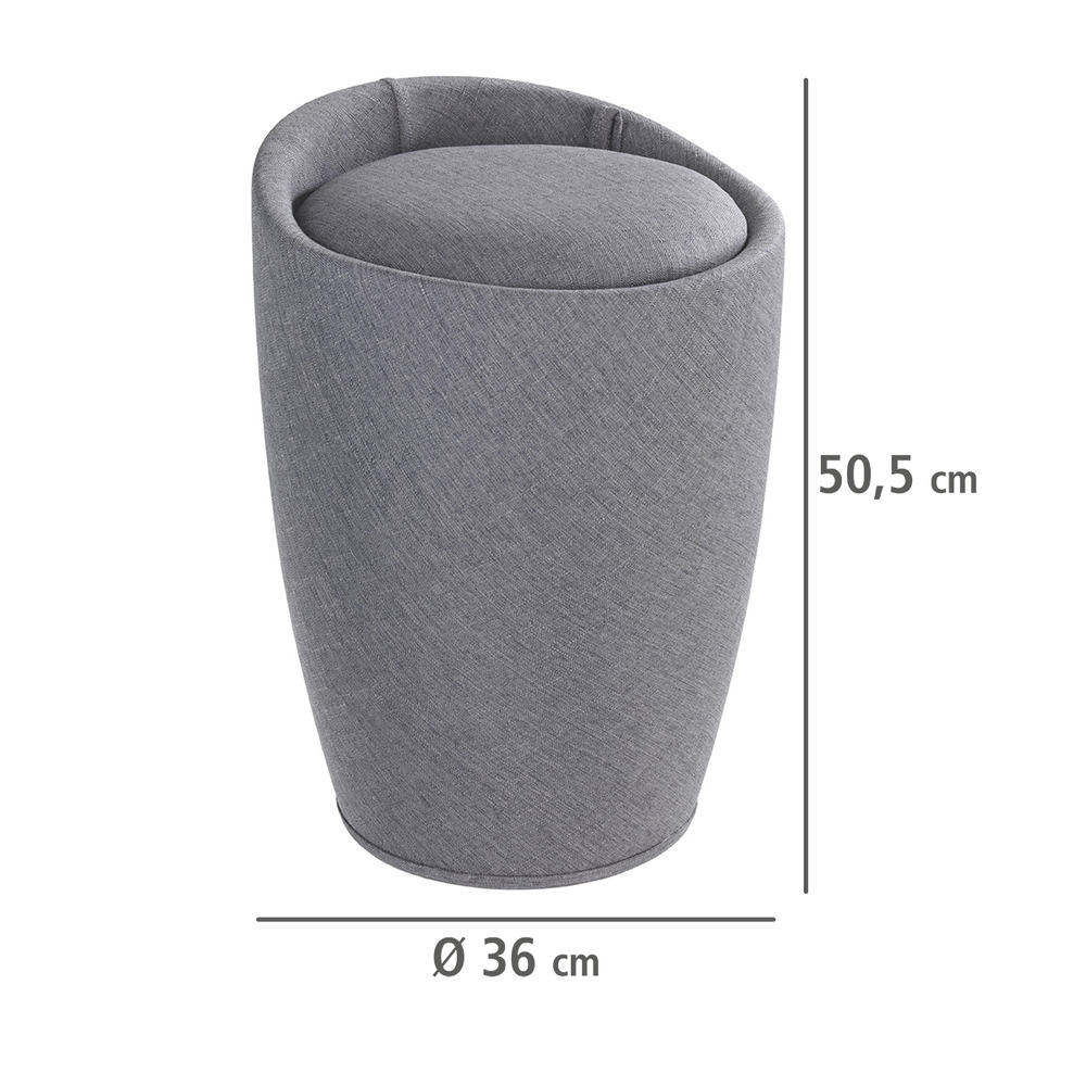 Hocker Mod. Candy Grey Leinenoptik  Badhocker, mit abnehmbarem Wäschesack