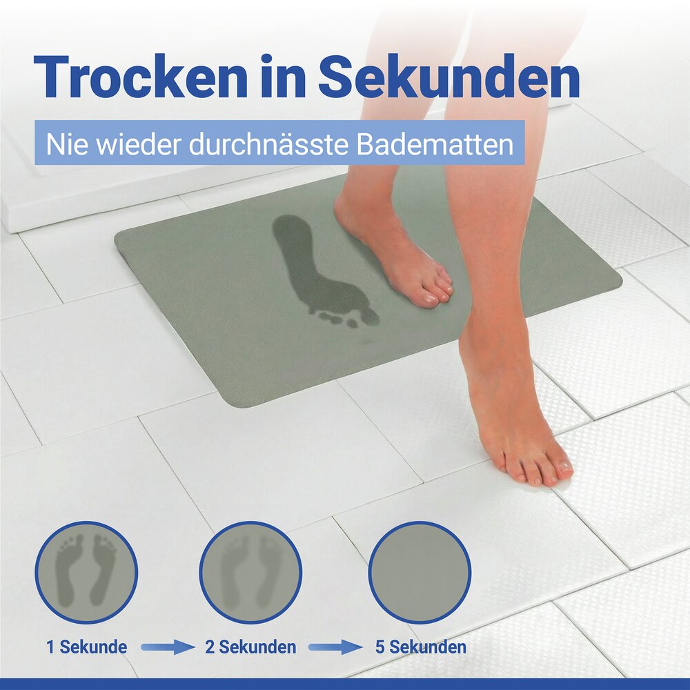 Schnelltrocknende Badematte Grün, 40 x 60  rutschfest, mit wasserdichter Unterseite