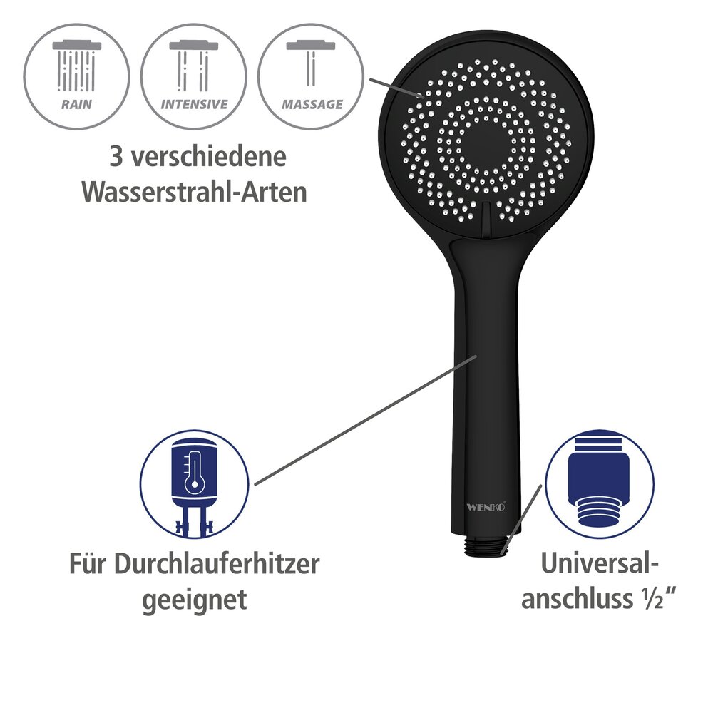 Douchekop Watersaving Zwart mat