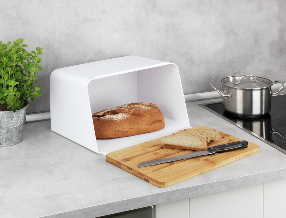 Broodtrommel met bamboe plank, wit