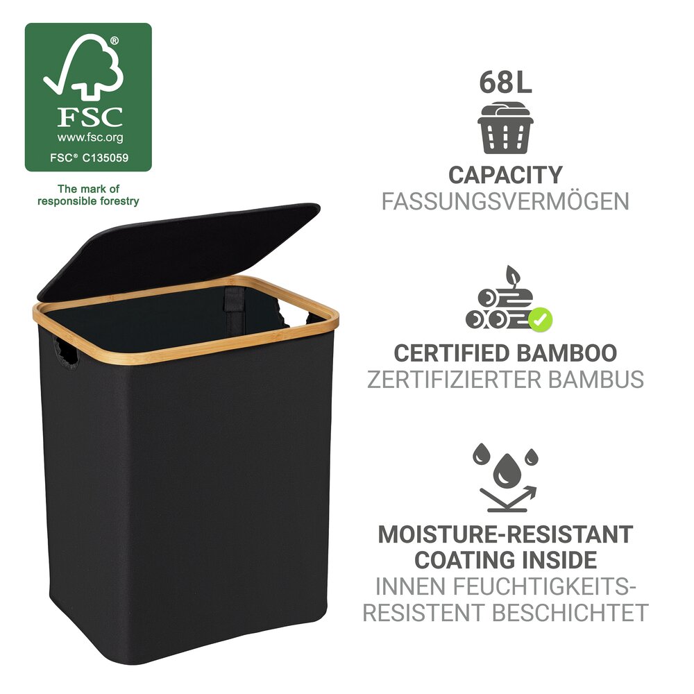 Coffre à linge Uno Mod. Ecori  bambou certifié FSC®, polyester recyclé