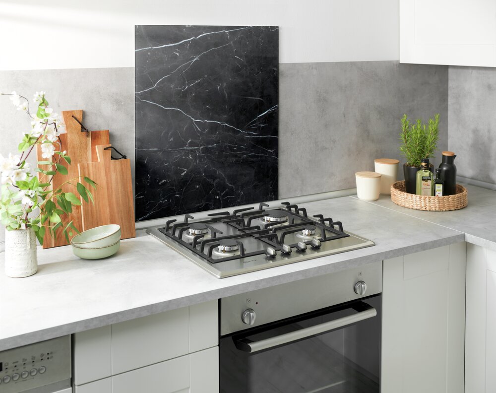 Glazen spatwand marmer zwart, 60 x 70 cm