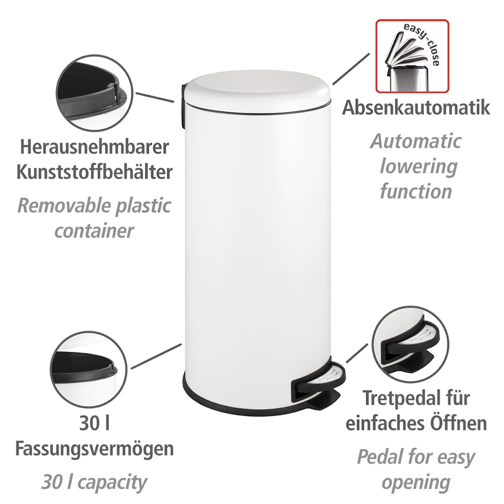 Treteimer Mod. Leman Easy Close Weiß  30 Liter