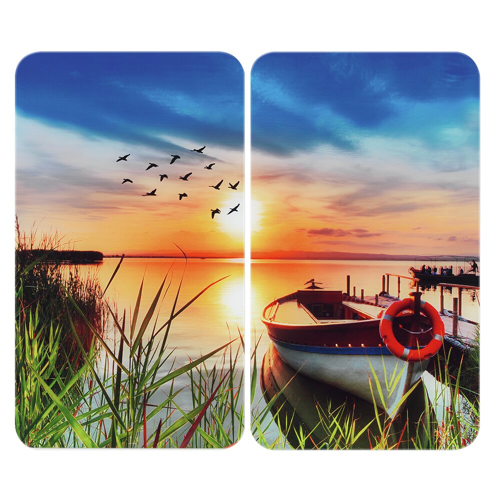 Plaque de Recouvrement Universelle Mod. Idylle au Bord du Lac, set de 2  pour tous les types de cuisinières