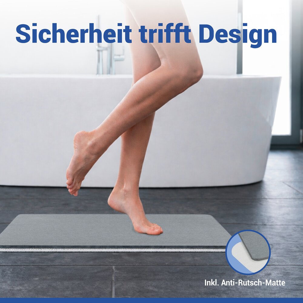 Tapis de bain Diatomite Mod. Simi Gris, 60 x 39 cm  séchage rapide et antidérapant