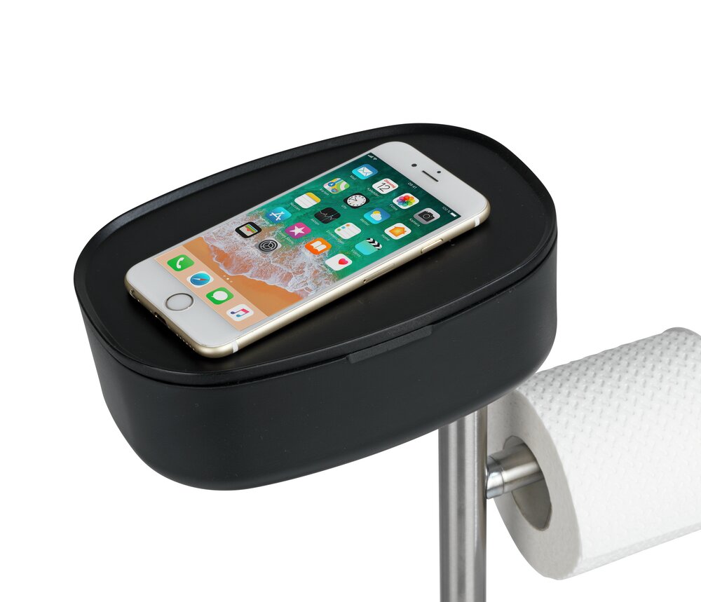Combiné WC avec boîte de rangement Rivazza noir  porte-brosse WC et dérouleur papier