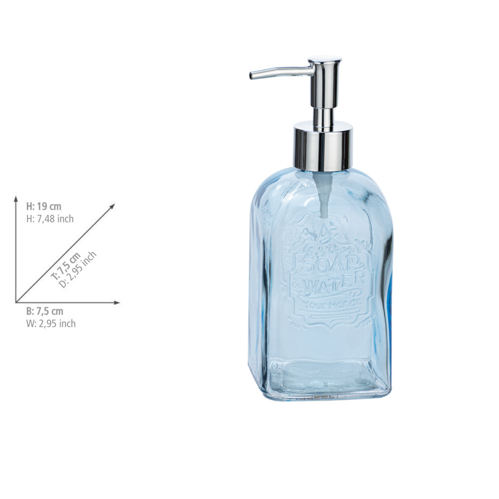 Seifenspender Mod. Vetro Blau eckig  Echtglas, 500 ml