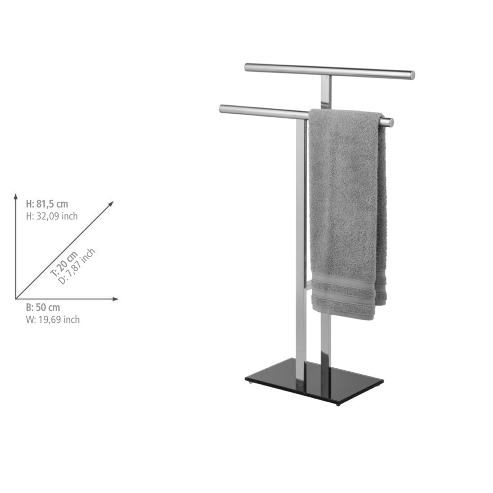 Stand Handtuchhalter T-Form Lava  Glänzender Edelstahl mit schwerer Glasplatte