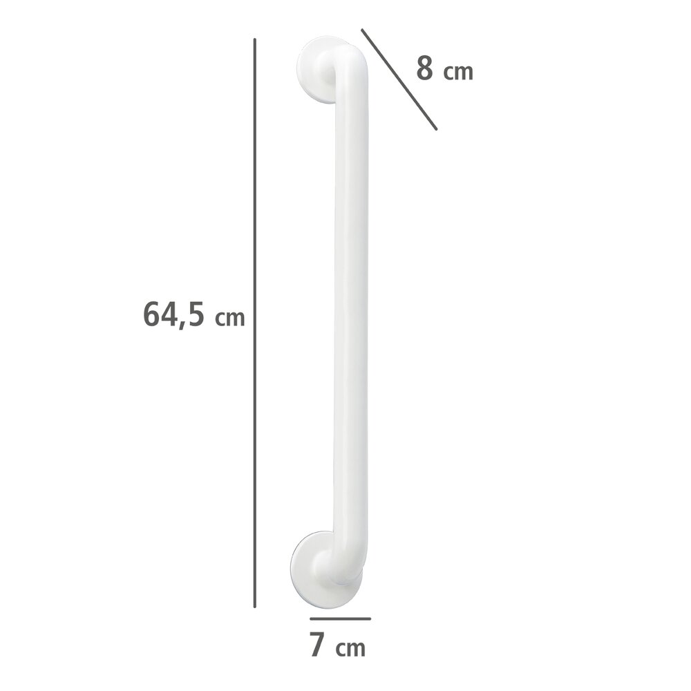 Poignée de sécurité murale Secura 64 cm, barre d'appui salle de bain et WC, fixation sans perçage, aluminium, 64,5x7x8 cm, Blanc  aluminium, 64,5 cm