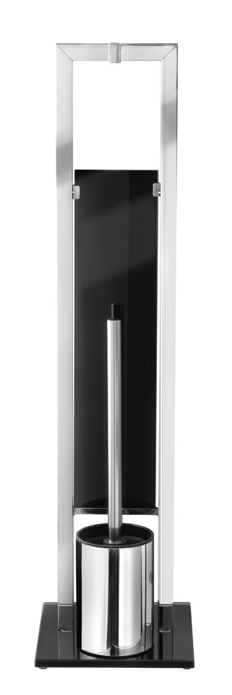 Serviteur WC Rivalta, Brosse WC et Dérouleur Papier Toilette, Acier Inox brillant et verre trempé noir, 18x70x23 cm  support de papier toilette intégré