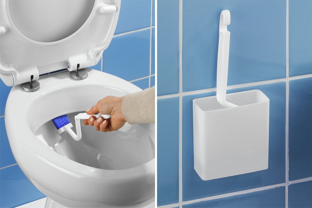WC-Randreiniger mit Box  praktische, abgewinkelte WC-Reinigungsbürste