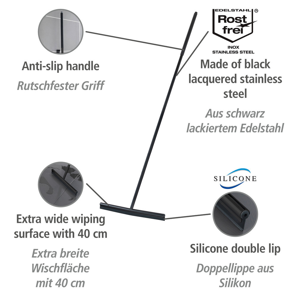 Edelstahl Boden-und Fensterwischer Mod. Rosole Schwarz  40 cm Wischbreite