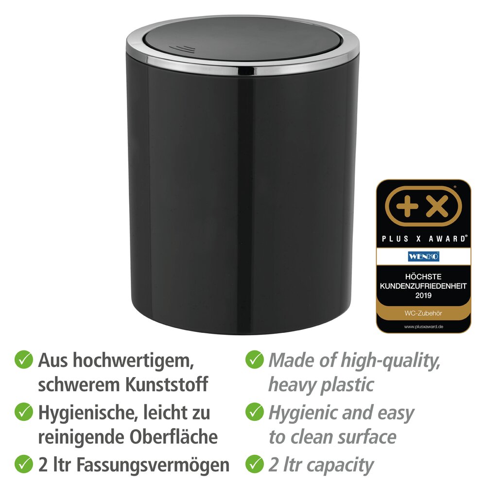 Schwingdeckeleimer Mod. Inca Black  hochwertiger Kunststoff, 2 Liter