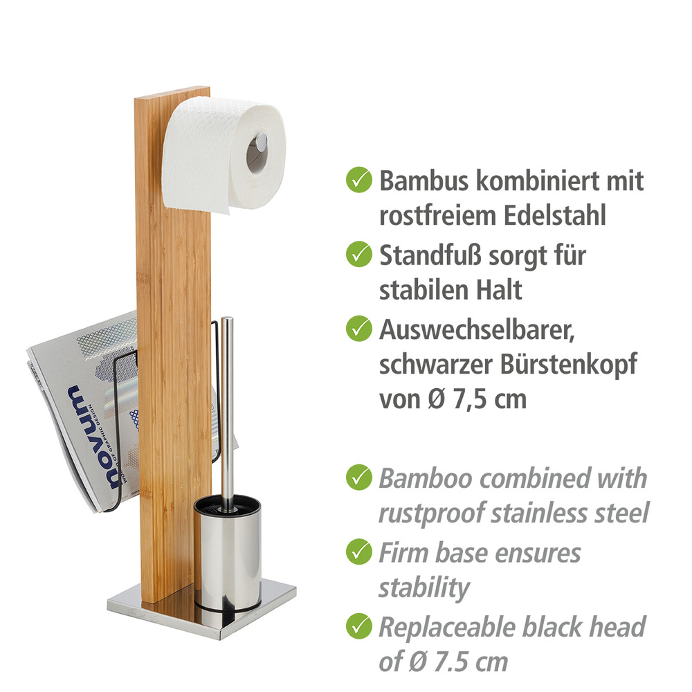 Stand WC-Garnitur und Zeitungshalter Portofino Bambus  aus Bambus und rostfreiem Edelstahl