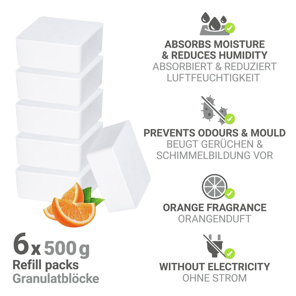 Recharge Cube déshumidificateur 500 g avec parfum d'orange, 6 pièces  Recharge de déshumidificateur