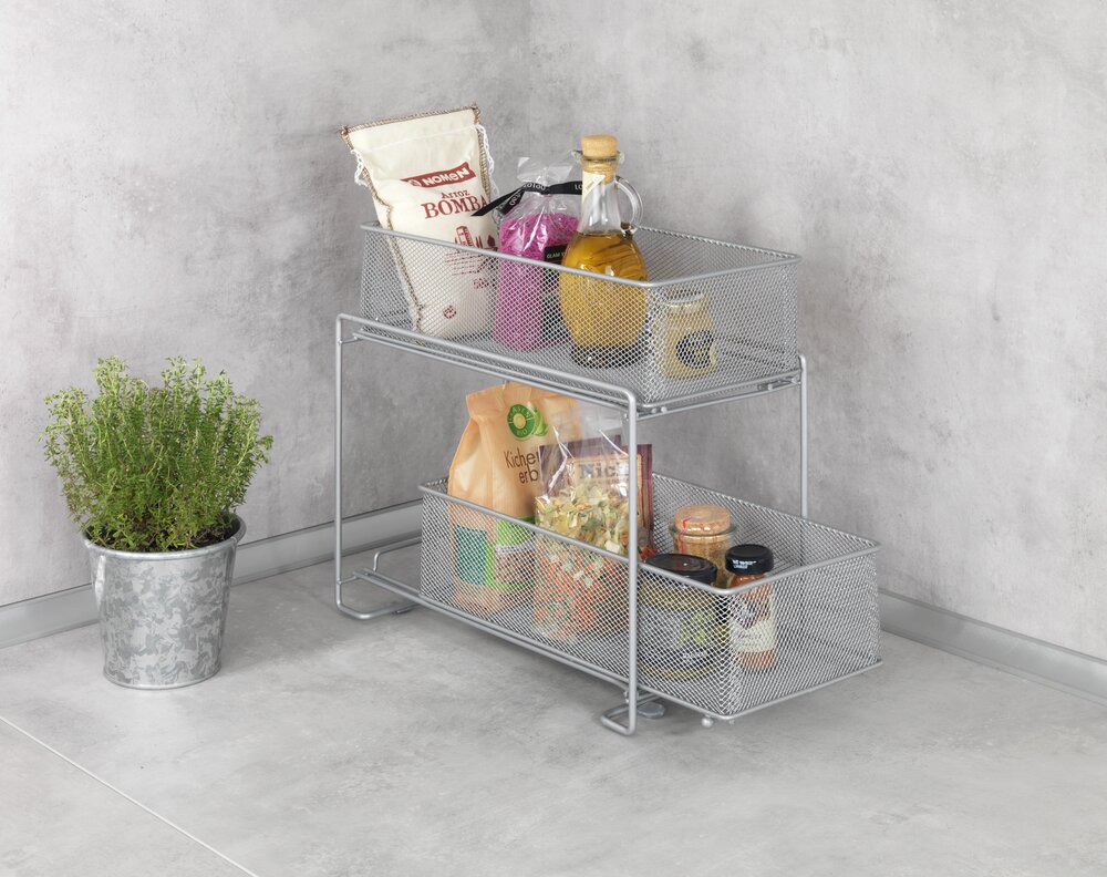 Schubladenregal Mod. Gioma 2er Metall silber  3 Etagen
