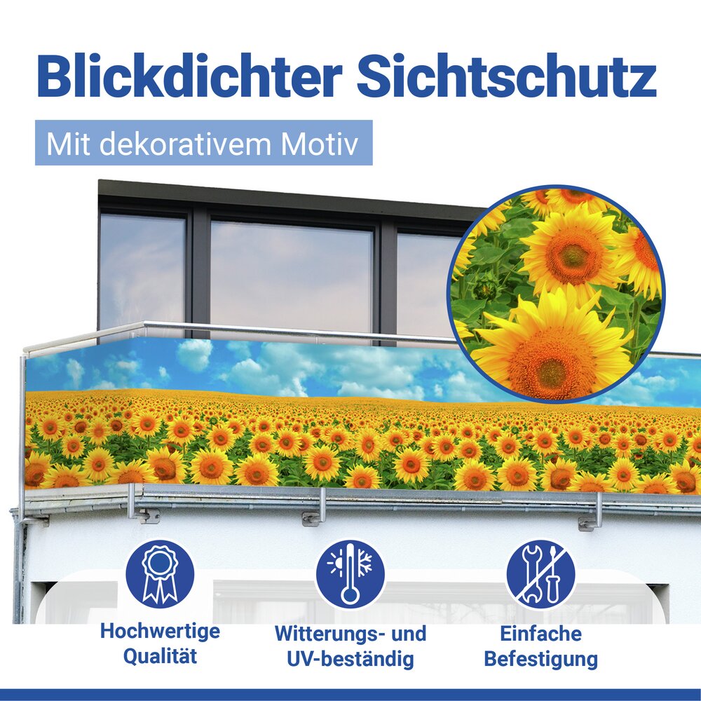 Balkon-Sichtschutz Mod. Sonnenblumenfeld, 5 m  UV- und witterungsbeständig