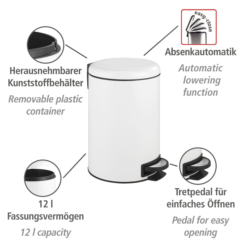 Treteimer Mod. Leman Easy Close Wei  12 Liter