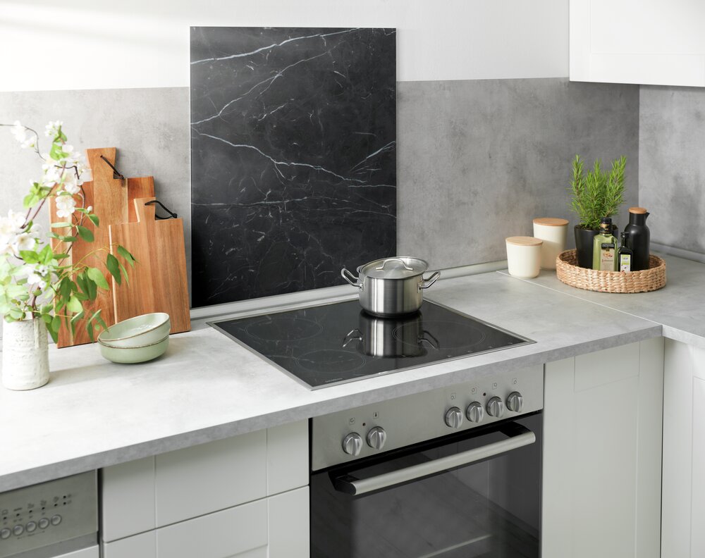 Glazen spatwand marmer zwart, 60 x 70 cm
