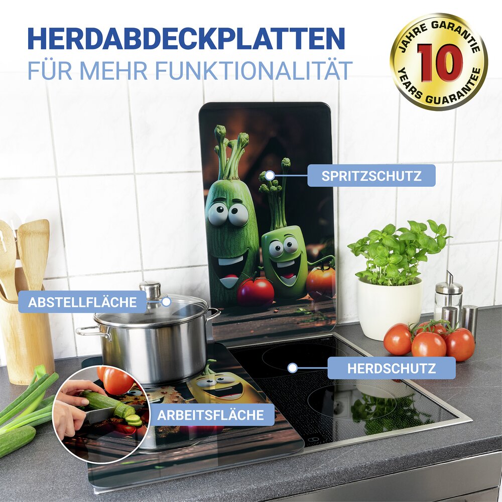 Plaque de Recouvrement Universelle Mod. Légumes amusants, set de 2  pour tous les types de cuisinières