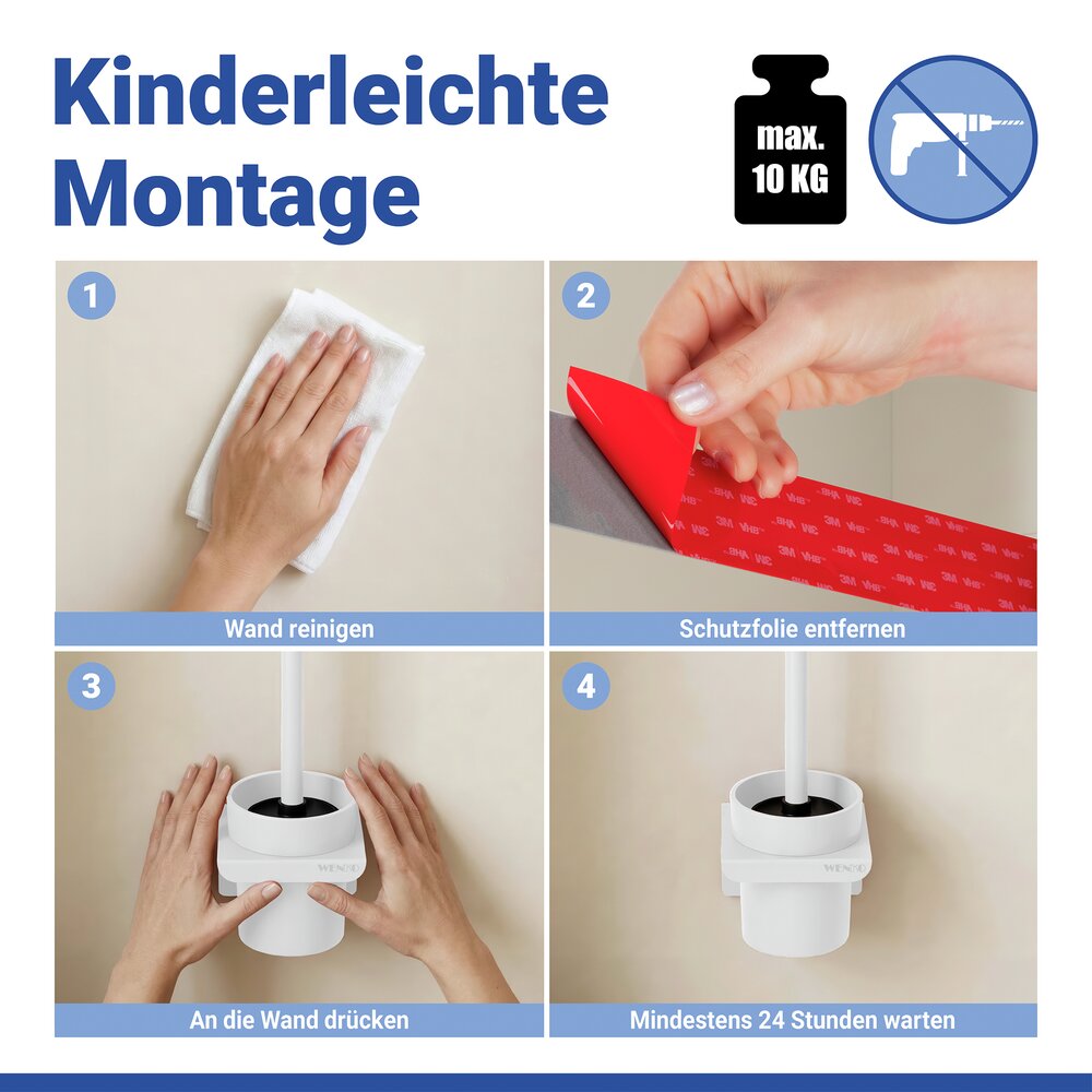 Turbo-Loc® WC-Garnitur Mod. Lizan Weiß  mit Silikon-Bürstenkopf, Befestigen ohne Bohren