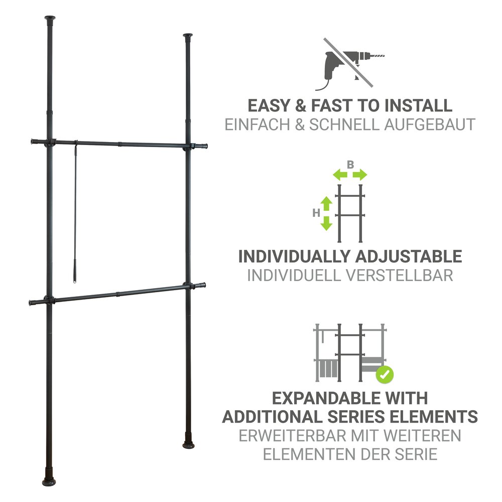 Teleskop-Garderobensystem Mod. Herkules Basic Schwarz  aus pulverbeschichtetem Stahl