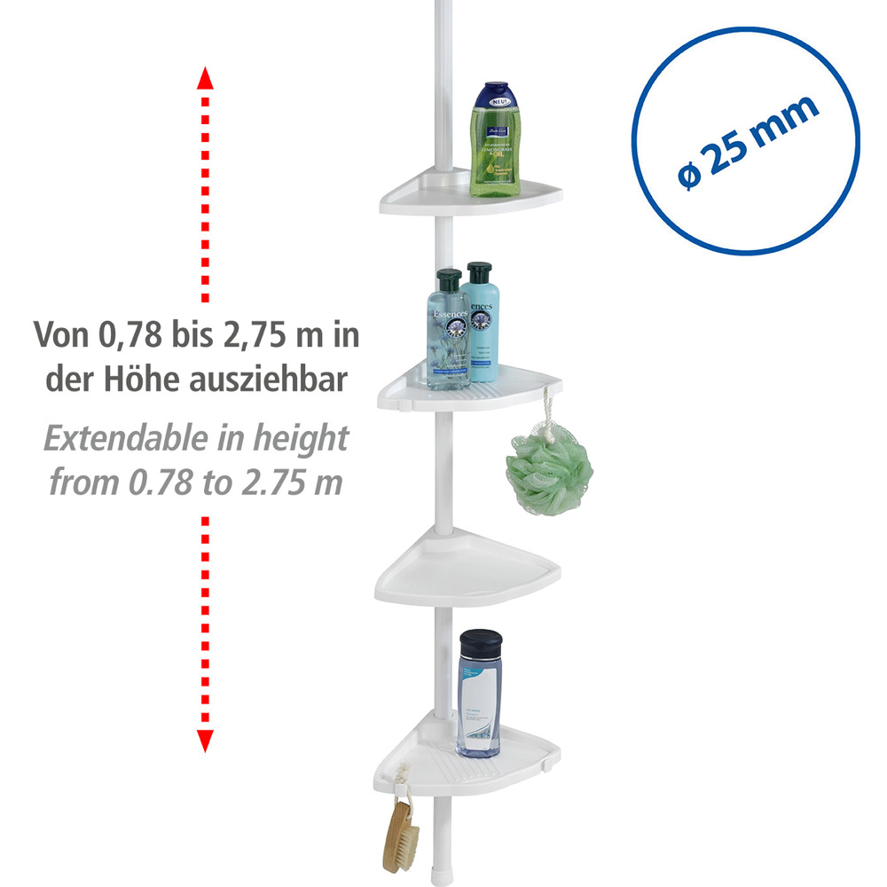 Teleskop Duschecke Compact Weiß  mit 4 Ablagen