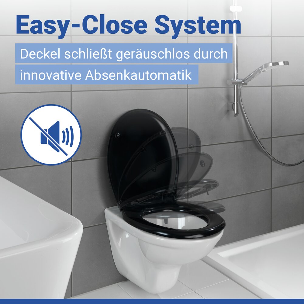 Siège WC Mod. Rieti, noir, plastique thermodurci, acier inoxydable, Easy Close  système d'abaissement automatique