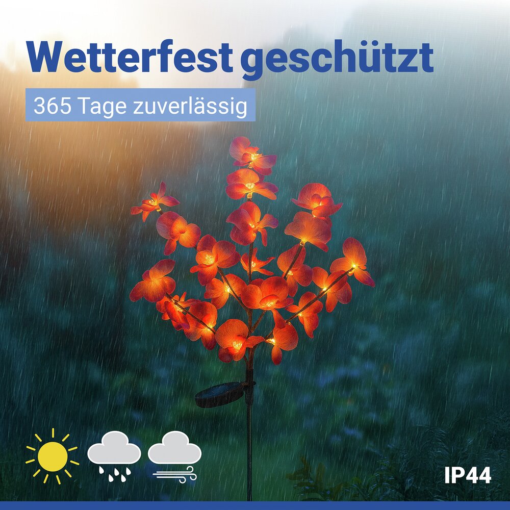 LED Gartenstecker Orchidee Solar, 2er Set  solarbetriebene Gartenbeleuchtung